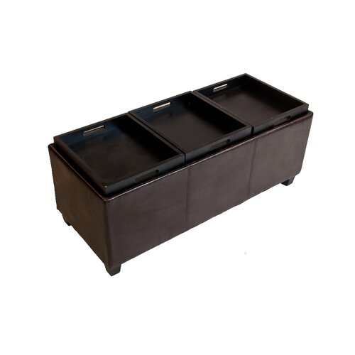 Simpli Home Avalon Rectangular Storage Ottoman with 3 Serving Trays