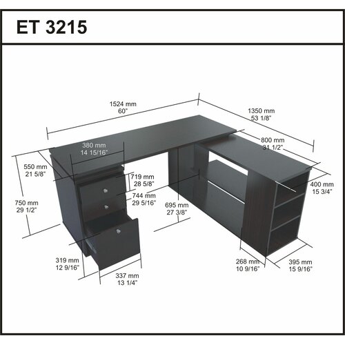 Inval Computer Desk with Shelves