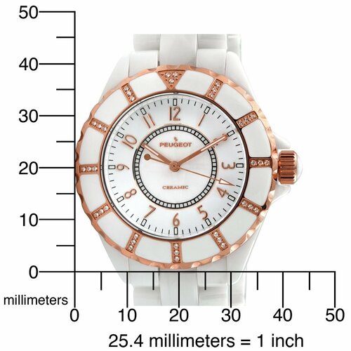 Peugeot Swiss Womens Ceramic Swarovski Crystal Dial Watch in White