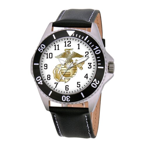 EWatchFactory Mens U.S. Marine Corps. Honor Leather Strap Watch