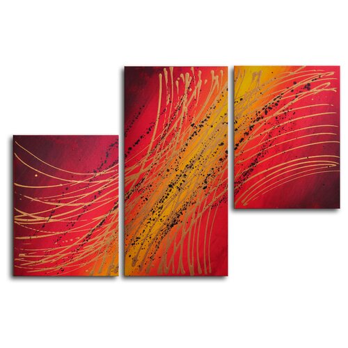 My Art Outlet Hand Painted Spirograph in Gold 3 Piece Canvas Art Set