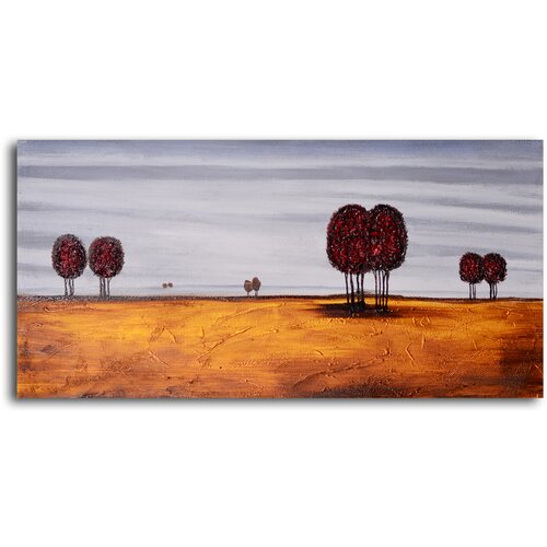 My Art Outlet Hand Painted Gold with Oval Trees Oil Canvas Art