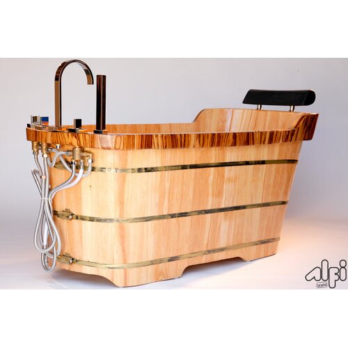 Alfi Brand 59 Free Standing Oak Wood Bath Tub with Chrome Tub Filler