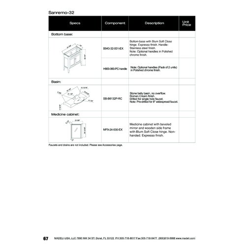 Madeli 32 Sanremo Bathroom Vanity Set