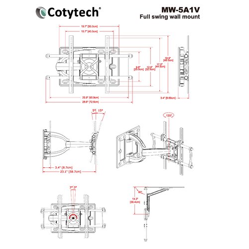 Cotytech Articulating Single Arm TV Wall Mount for 32   63 Screens