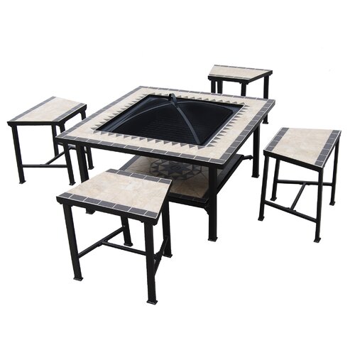 Deeco Serengeti Sunrise 5 Piece Dining Set with Firepit