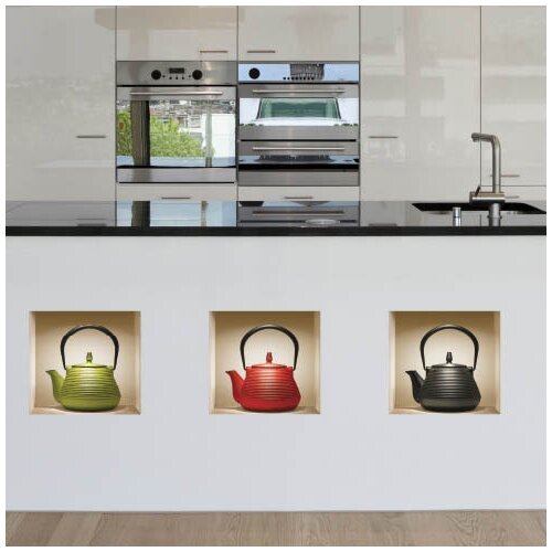 Nisha 3D Effect Teapot Wall Decal (Set of 3)