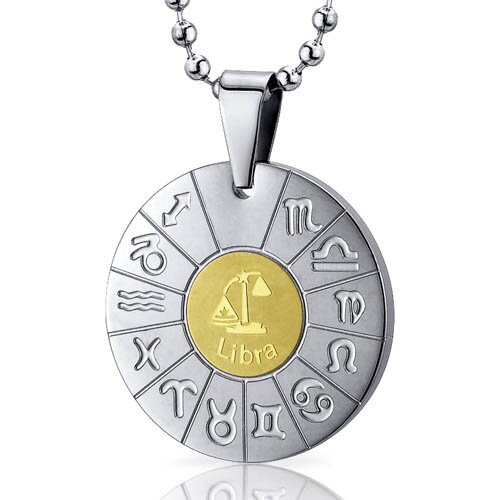 Oravo Libra Scales Sign Zodiac Symbol Stainless Steel Circle Pendant