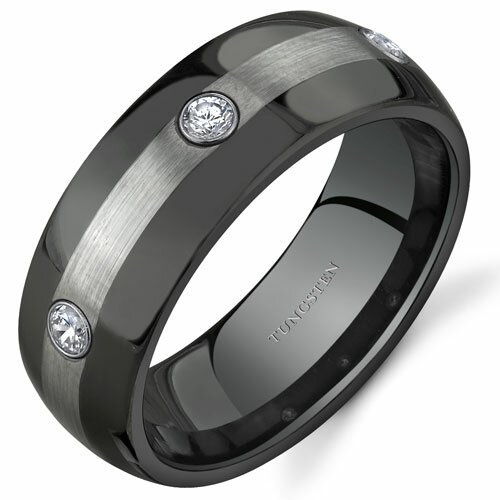 Oravo 3 Stone 8 mm Comfort Fit Mens Black and Silver Tone Tungsten