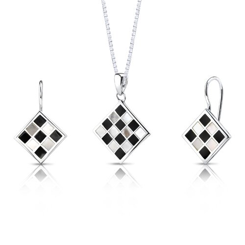 Oravo Chessboard Design Black and White Mother of Pearl Pendant