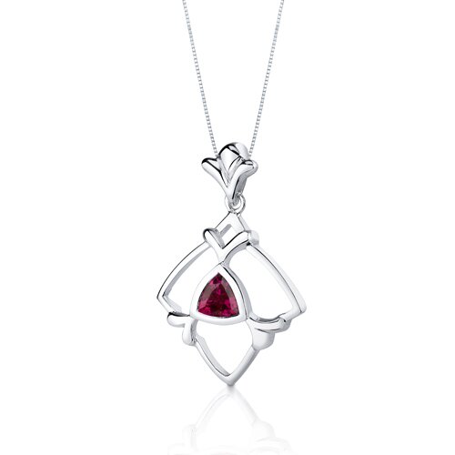 Oravo Artful 2.25 Carats Trillion Cut Sterling Silver Ruby Pendant