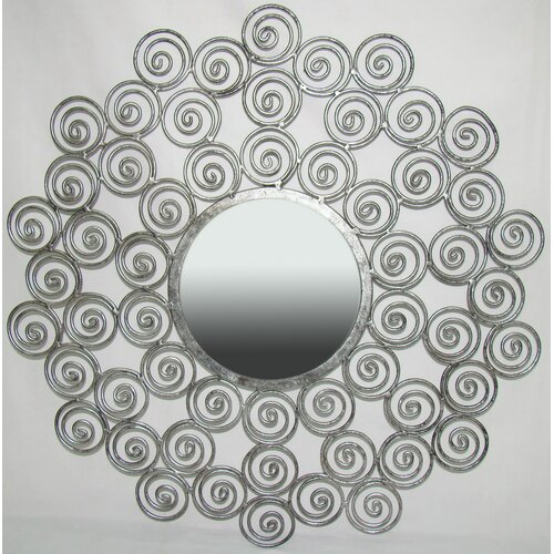 Ashton Sutton Round Wall Mirror with Swirls in Silver