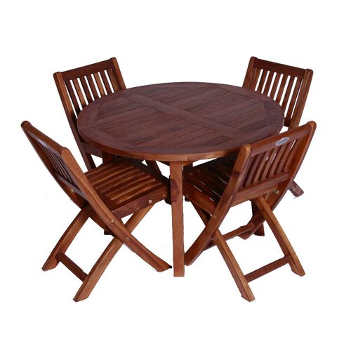 JazTy Classic Kids 5 Piece Teak Table and Folding Chair Set