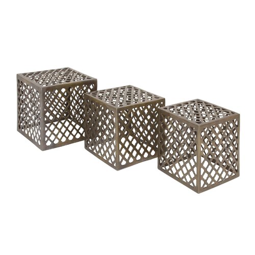 Woodland Imports 3 Piece Square Shaped Metal Stool Set