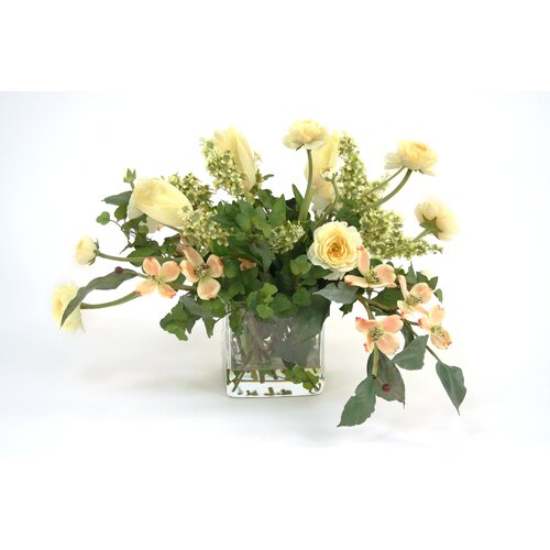 Distinctive Designs Silk Centerpiece in Square Glass Vase