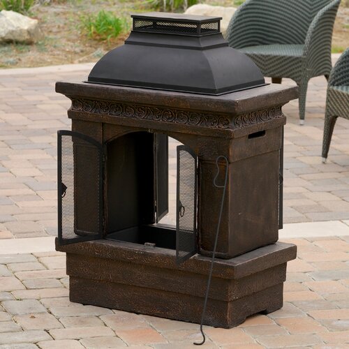 Home Loft Concept Barbados Outdoor Copper Stone Chiminea Fireplace