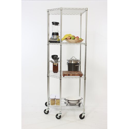 Trinity EcoStorage 4 Tier NSF Corner Wire Wheeled Corner Shelving Rack