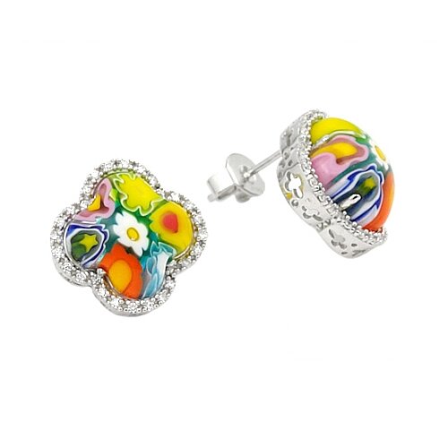 Plutus Partners Millefiori Glass Clover Stud Earrings