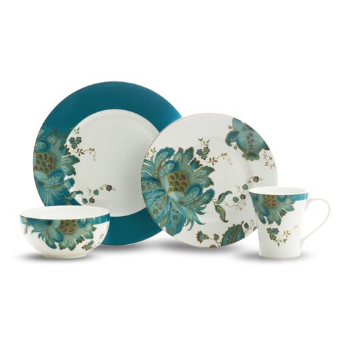 222 Fifth Eliza Teal 16 Piece Dinnerware Set