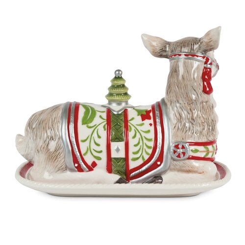 Fitz and Floyd Winter White Holiday 10.12 Covered Butter Dish