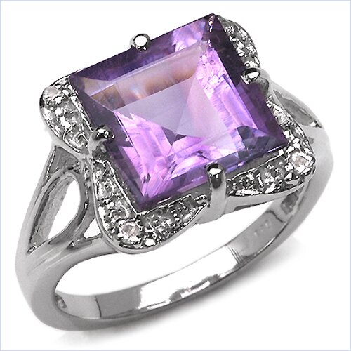 JewelzDirect 925 Sterling Silver Asscher Cut Amethyst Ring