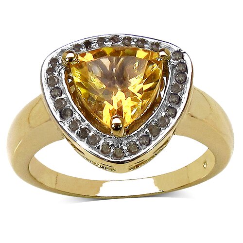 JewelzDirect 925 Sterling Silver Trillion Cut Citrine Halo Ring