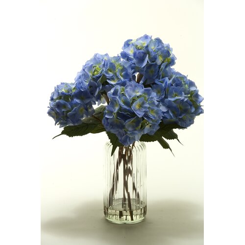 Silks Hydrangeas in Tall Glass Vase