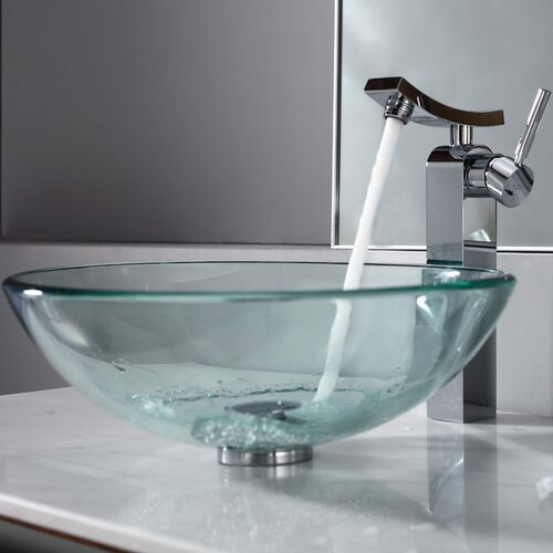 Kraus Bathroom Combos Glass Single Hole Bathroom Sink with Single