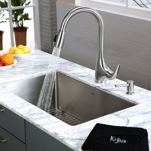 Kraus 30 x 18 6 Piece Undermount Single Bowl Kitchen Sink Set