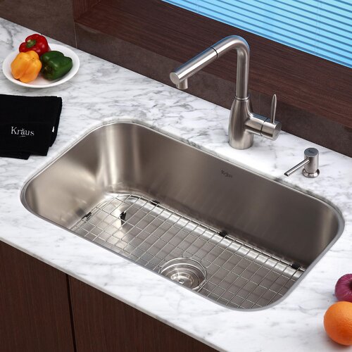 Kraus 31.5 x 18.38 6 Piece Undermount Single Bowl Kitchen Sink Set