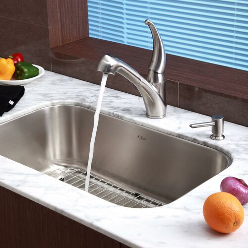 Kraus 31.5 x 18.38 6 Piece Undermount Single Bowl Kitchen Sink Set