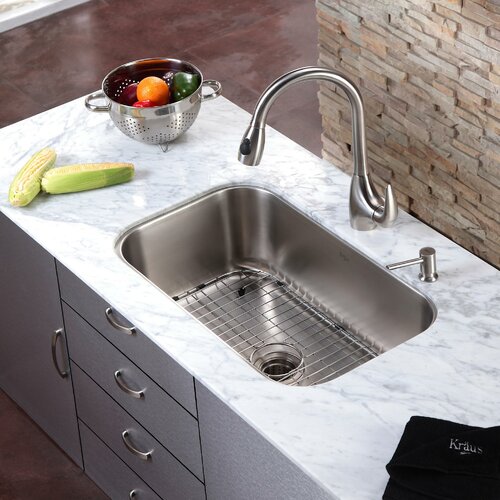 Kraus 31.5 x 18.38 6 Piece Undermount Single Bowl Kitchen Sink Set