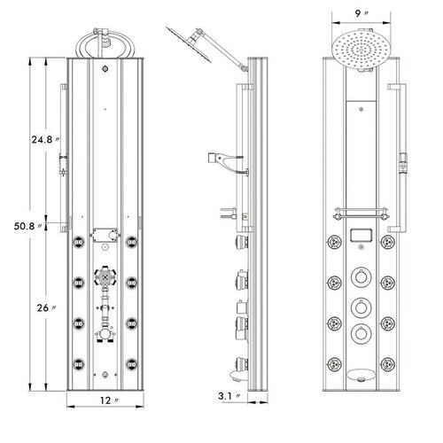 LED Tower Rainfall Shower Panel System