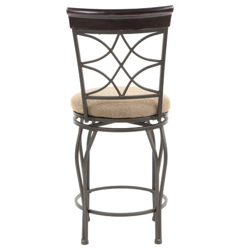 Linon 24 Curves Counter Bar Stool in Metallic Brown & Brown Wood