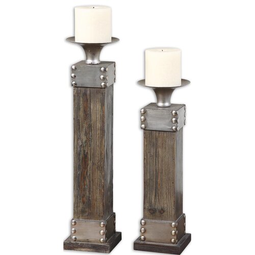 Uttermost Lican Fir and Metal Candlesticks (Set of