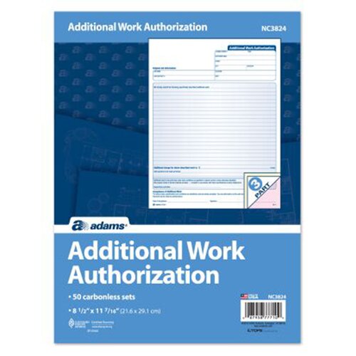 Forms 3 Part Carbonless Additional Work Authorization (Set of 400