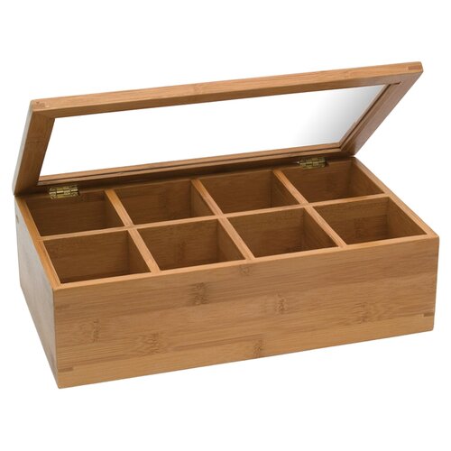 Lipper International Bamboo Eight Compartment Tea Box with Acrylic and