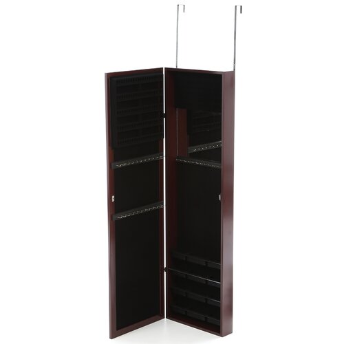 Mirrotek Over The Door Jewelry Armoire Mirror in Cherry