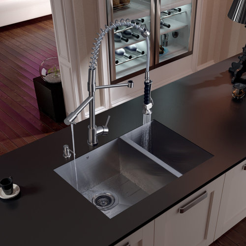 Vigo 29 x 27 Double Bowl Undermount Kitchen Sink with Faucet, Two