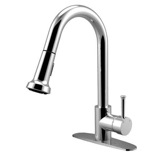 Vigo One Handle Single Hole Kitchen Faucet with Deck Plate and Pull