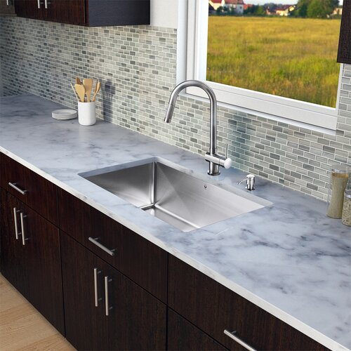 Vigo 32 x 19 Single Bowl Kitchen Sink with Pull Out Faucet