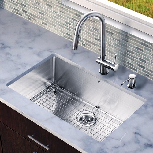 Vigo 30 x 19 Single Bowl Kitchen Sink with Pull Out Faucet