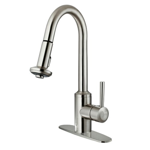 Vigo One Handle Single Hole Kitchen Faucet with Deck Plate and Pull