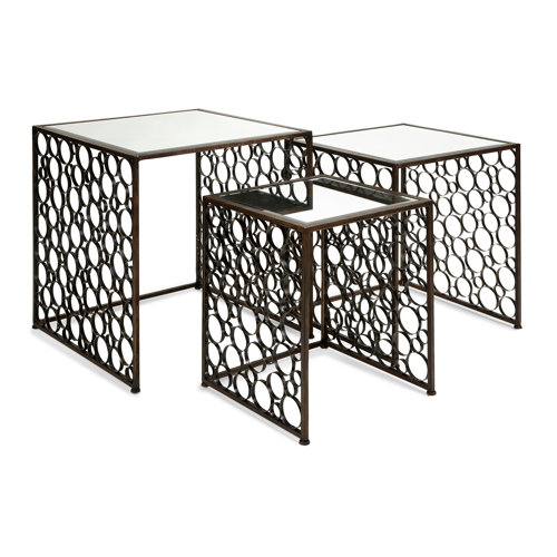 IMAX Brighton 3 Piece Mirror Top Nesting Tables Set