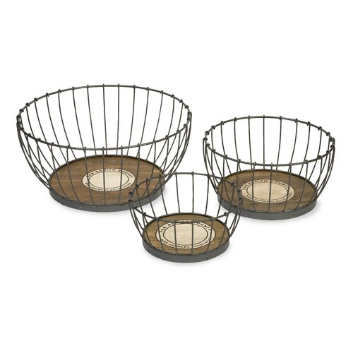 IMAX Benito Wood and Metal Baskets (Set of 3)