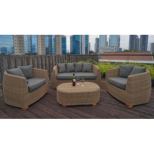 Abbyson Living Azda Patio 4 Piece Deep Seating Group with Cushion