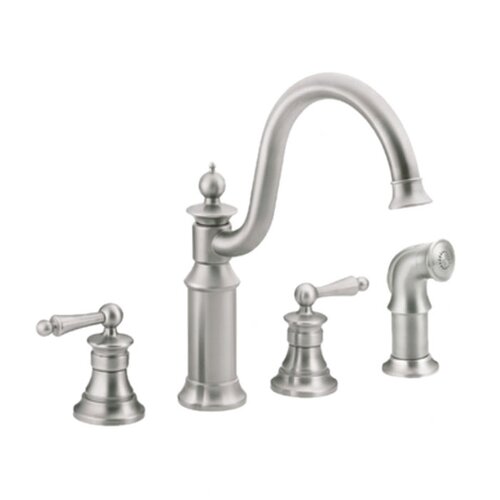 Moen Waterhill Double Handle Widespread Kitchen Faucet with Convenient