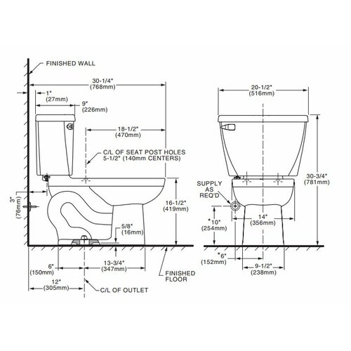 American Standard Cadet Right Height Pressure Assisted 1.6 GPF ...