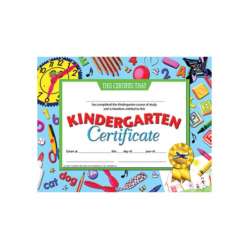 Hayes School Publishing Kindergarten Certificate