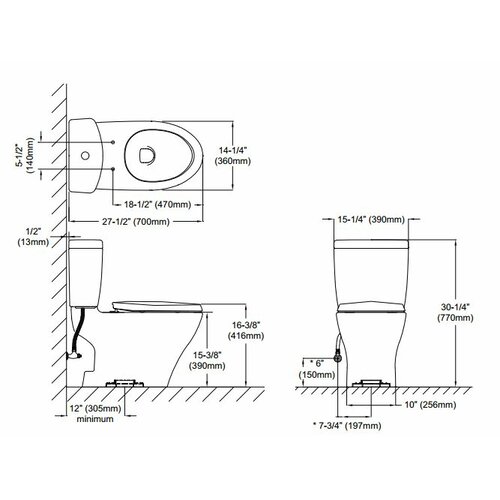 Toto Aquia II Dual Flush 1.6 GPF / 0.9 GPF Elongated 2 Piece Toilet ...